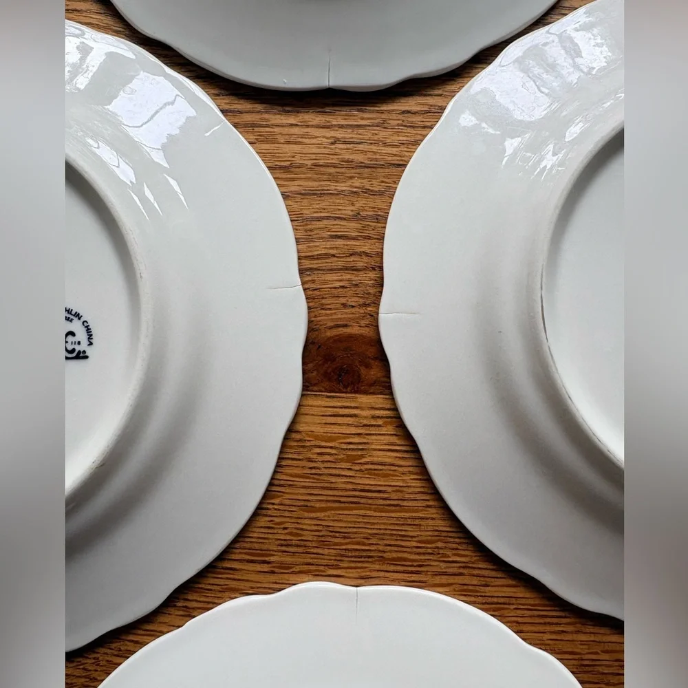 Homer Laughlin Best Restaurant ware set of 4 white scalloped plates ~9 inches